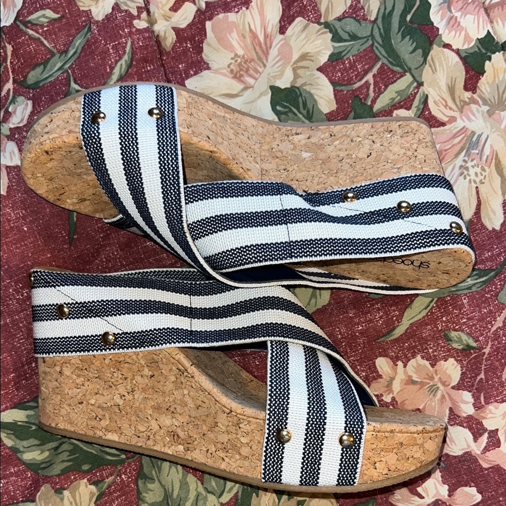 Striped Wedge Sandals